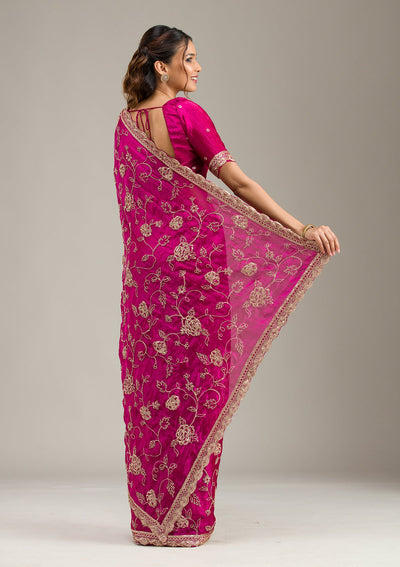 Onion Pink Zariwork Cotton Unstitched Salwar Suit-koskii