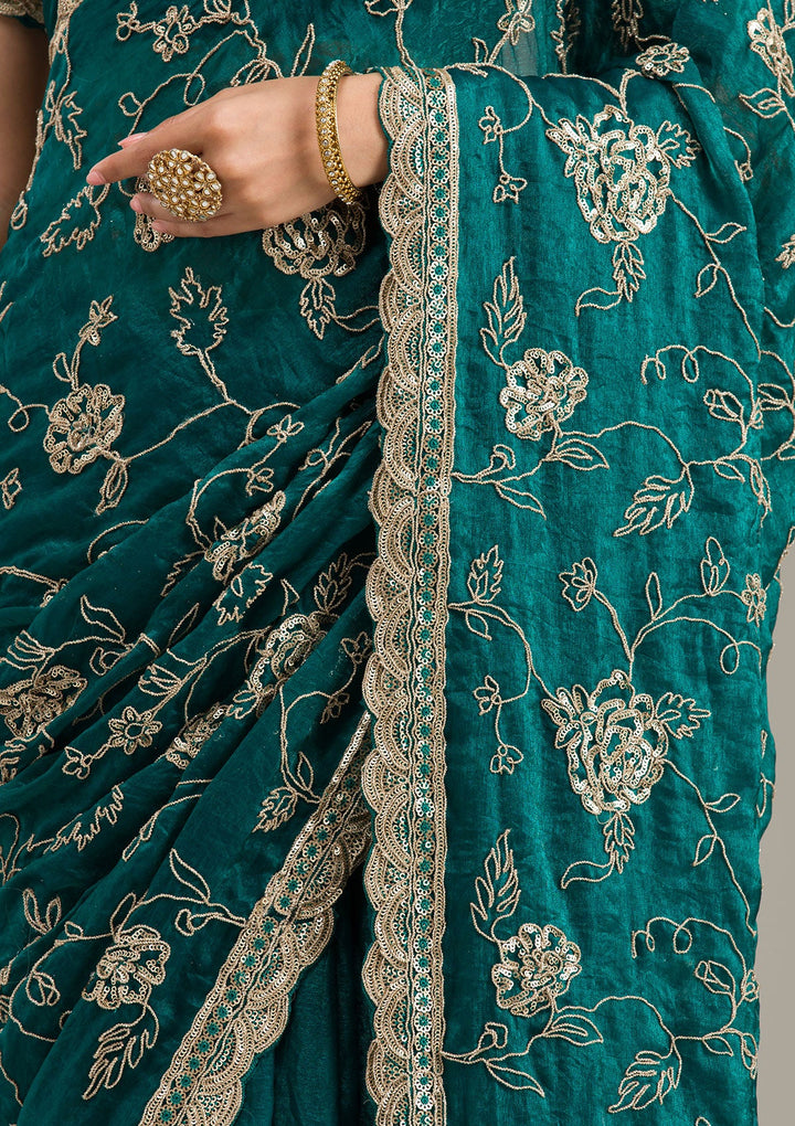 Cream Threadwork Dola Silk Unstitched Salwar Suit-koskii