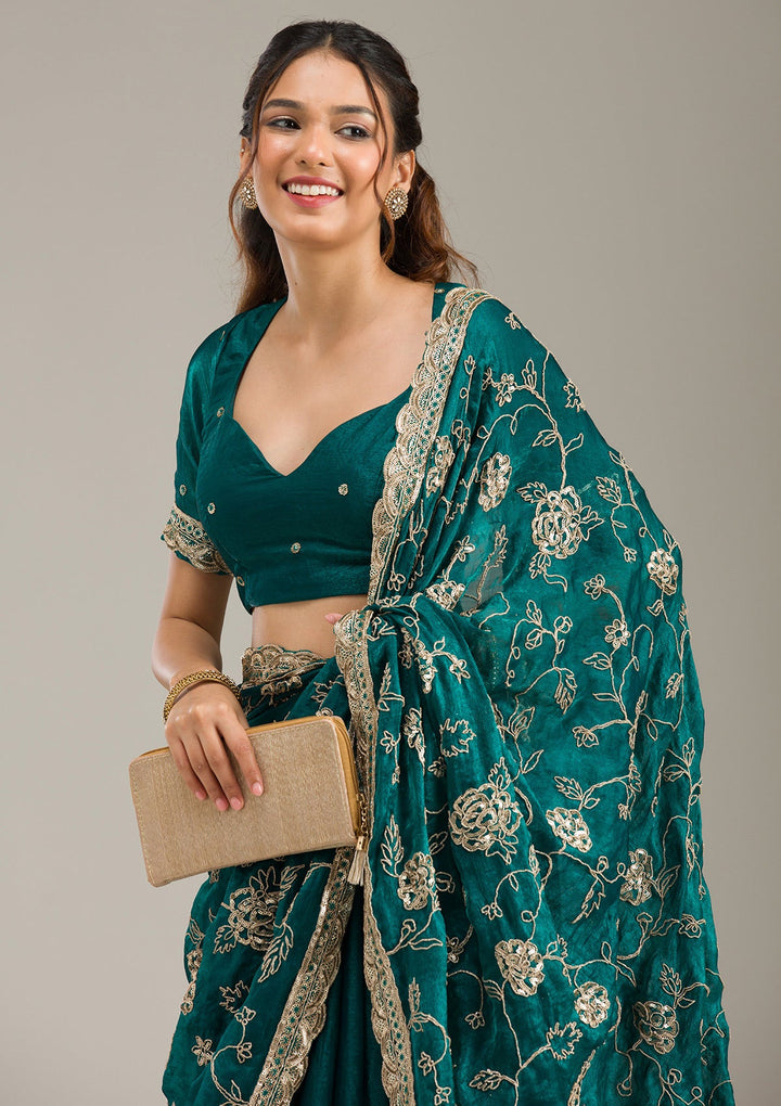 Cream Threadwork Dola Silk Unstitched Salwar Suit-koskii