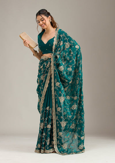 Rama Green Cording Chinon Saree-koskii