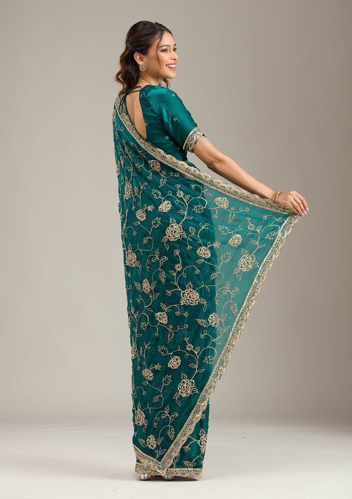 Cream Threadwork Dola Silk Unstitched Salwar Suit-koskii