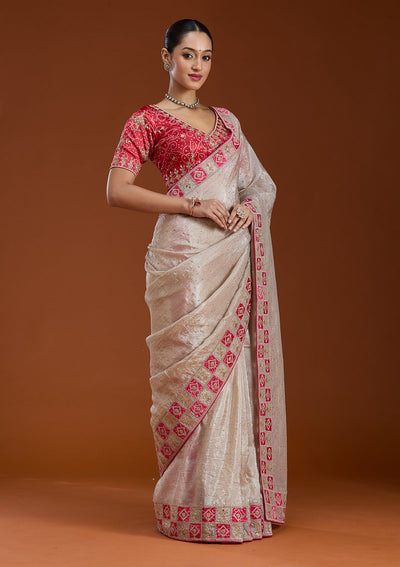Beige Gotapatti Tissue Saree-Koskii