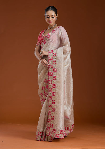 Beige Gotapatti Tissue Saree-Koskii