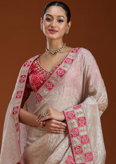 Beige Gotapatti Tissue Saree-Koskii