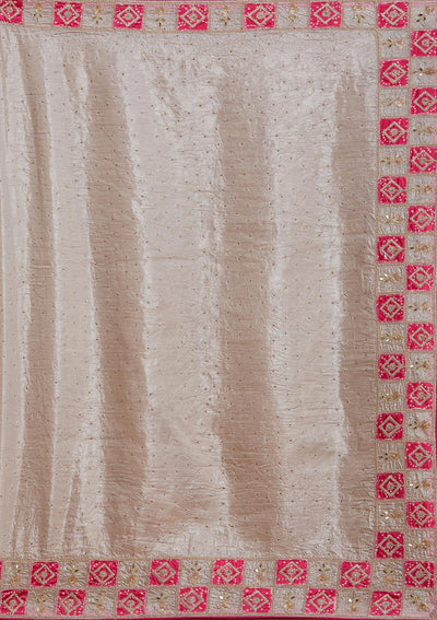 Beige Gotapatti Tissue Saree-Koskii