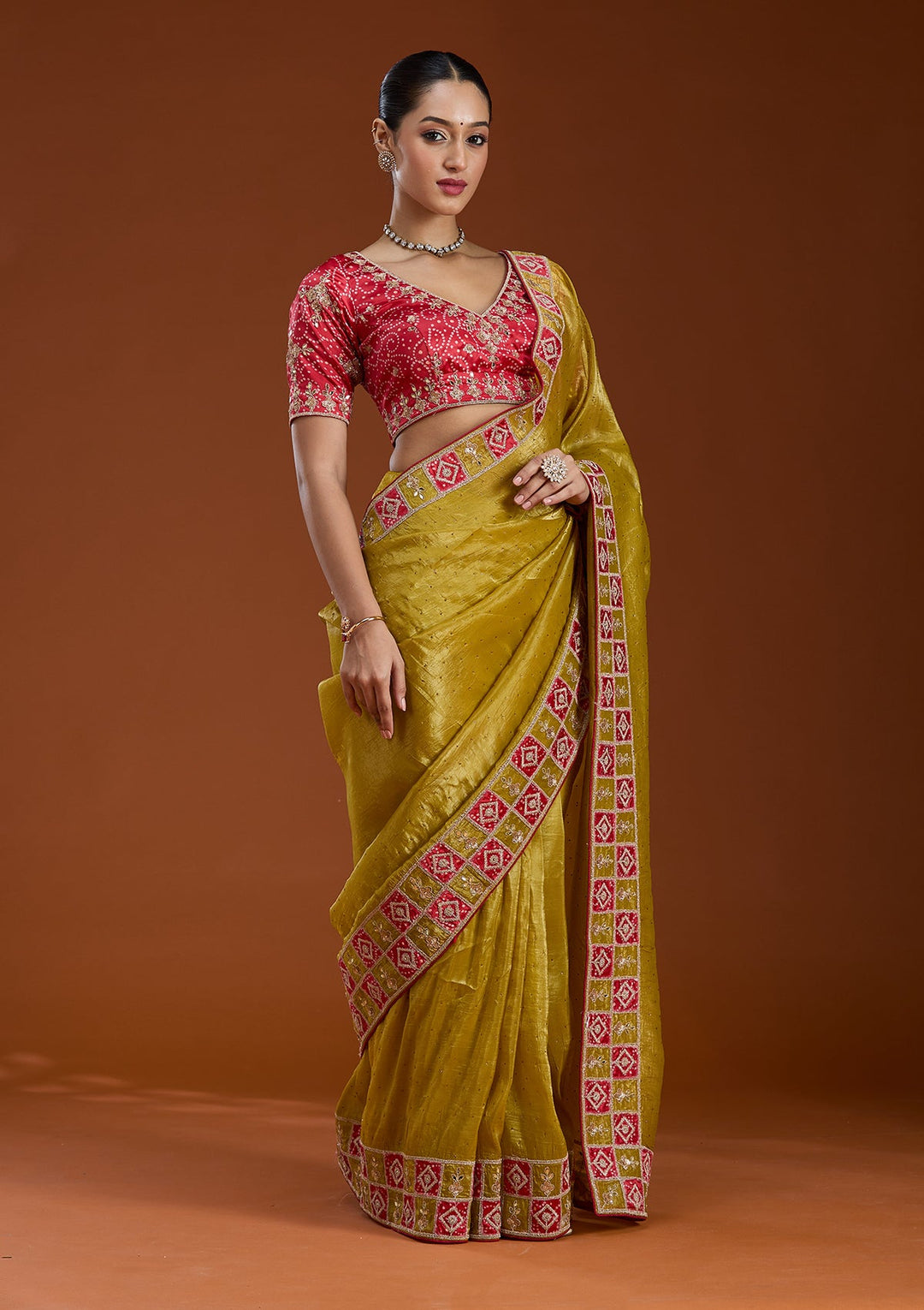 Lemon Yellow Gotapatti Tissue Saree-Koskii