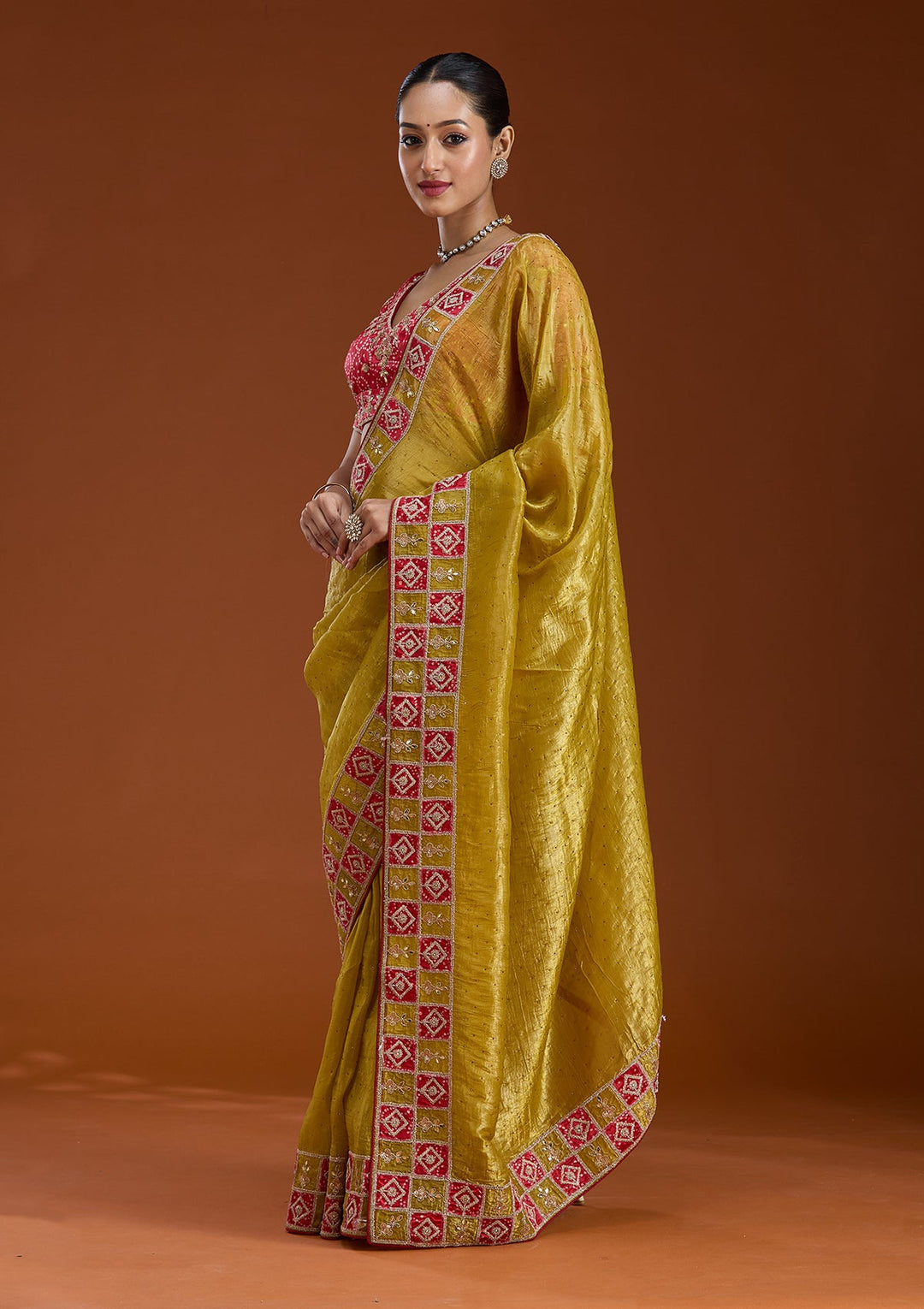 Lemon Yellow Gotapatti Tissue Saree-Koskii