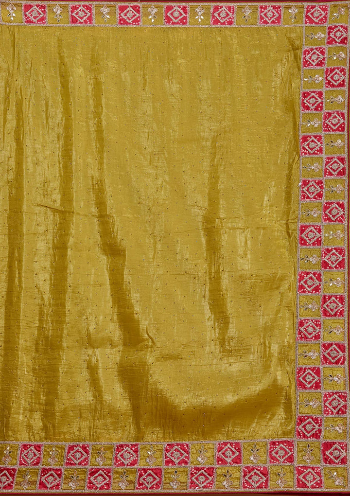 Lemon Yellow Gotapatti Tissue Saree-Koskii