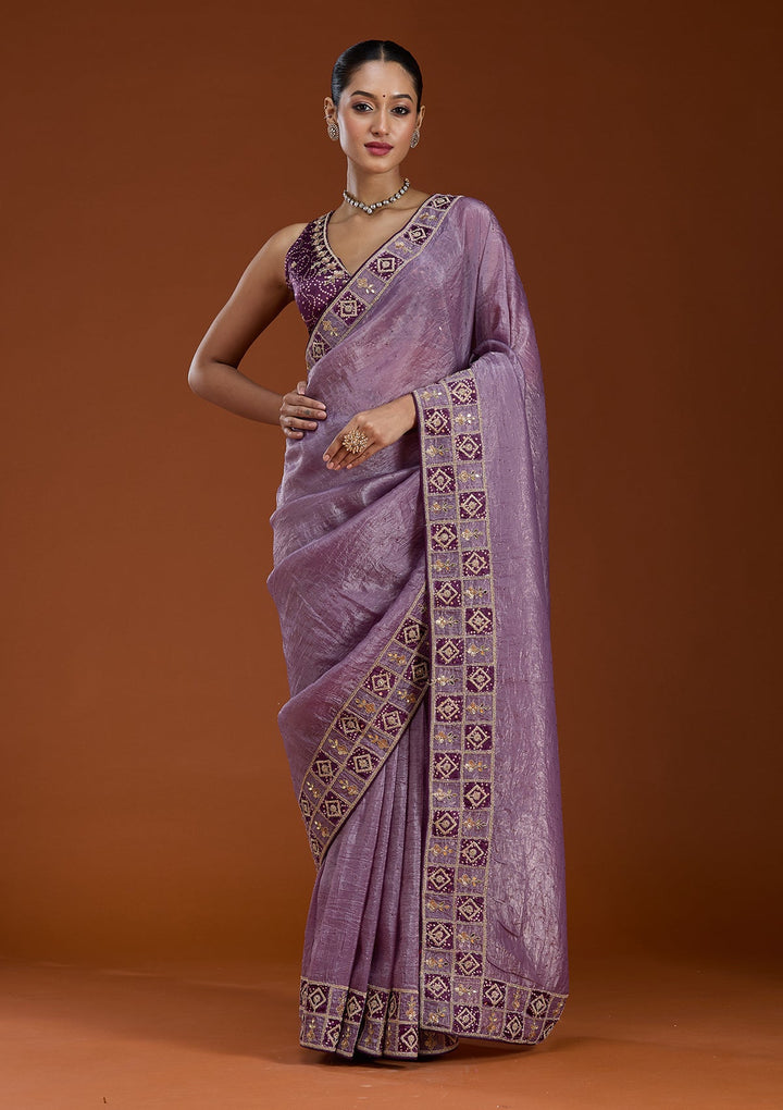 Light Lavender Gotapatti Tissue Saree-Koskii