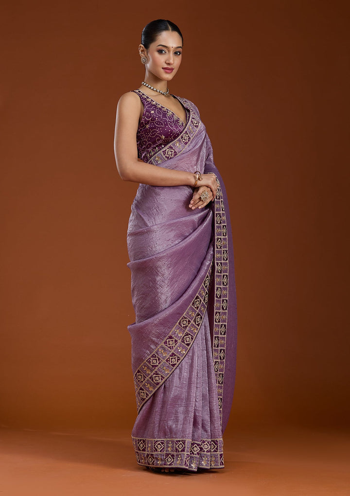 Light Lavender Gotapatti Tissue Saree-Koskii