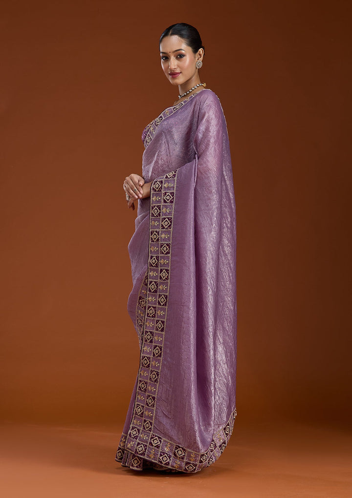Light Lavender Gotapatti Tissue Saree-Koskii