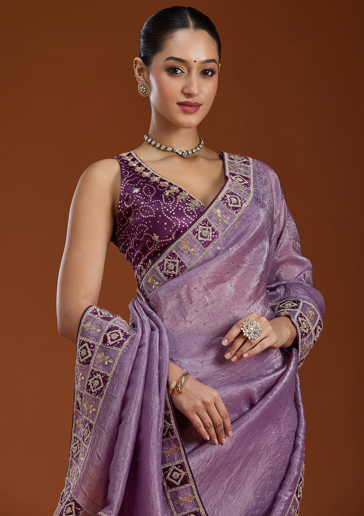 Light Lavender Gotapatti Tissue Saree-Koskii
