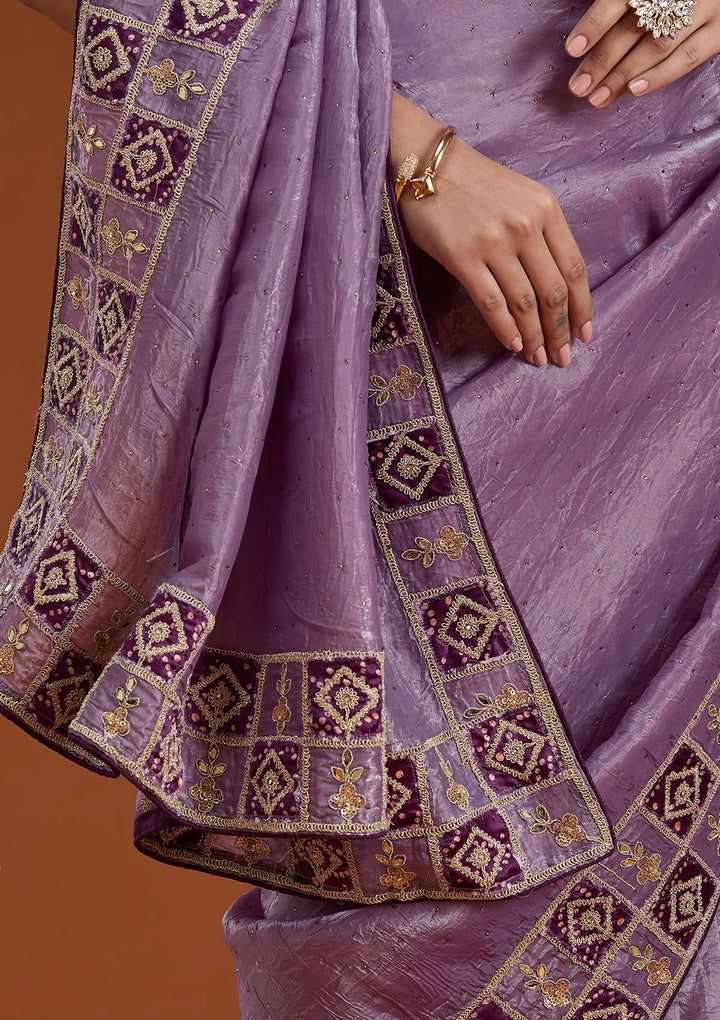 Light Lavender Gotapatti Tissue Saree-Koskii