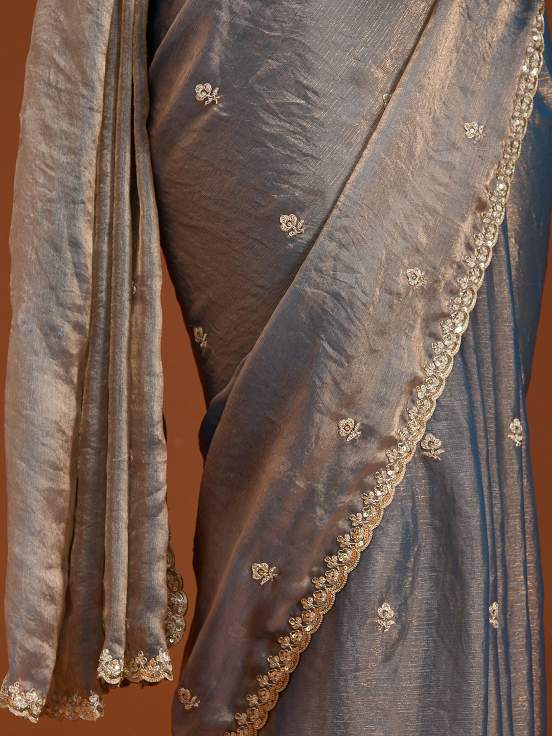 Grey Cording Tissue Saree-Koskii