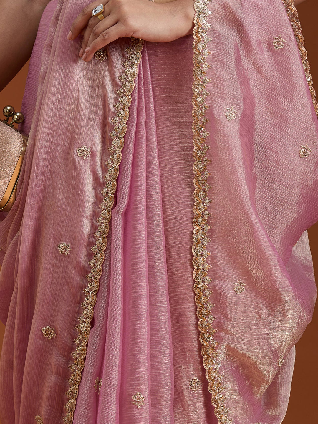Onion Pink Cording Tissue Saree-Koskii