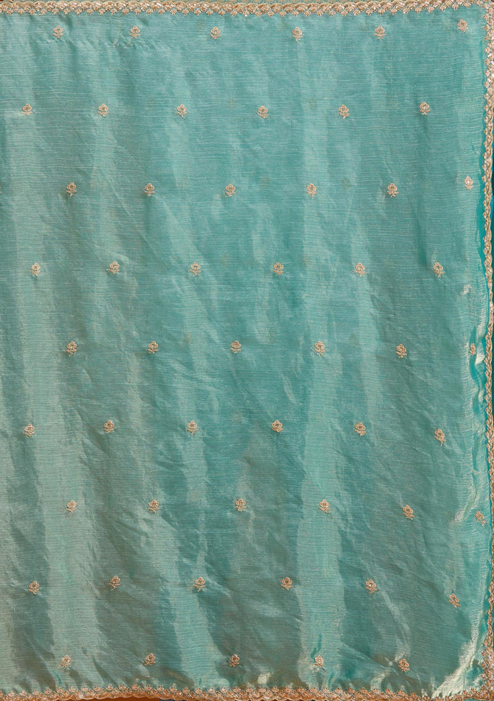 Sea Green Cording Tissue Saree-Koskii