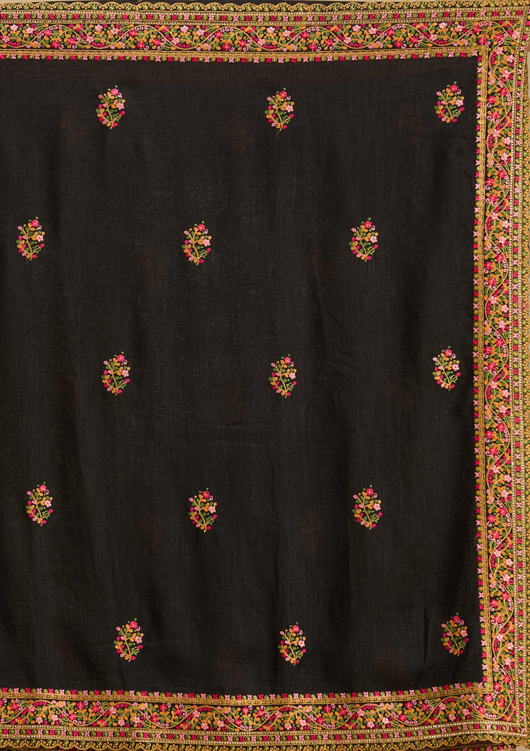 Black Kashmiri Soft Raw Silk Saree-Koskii