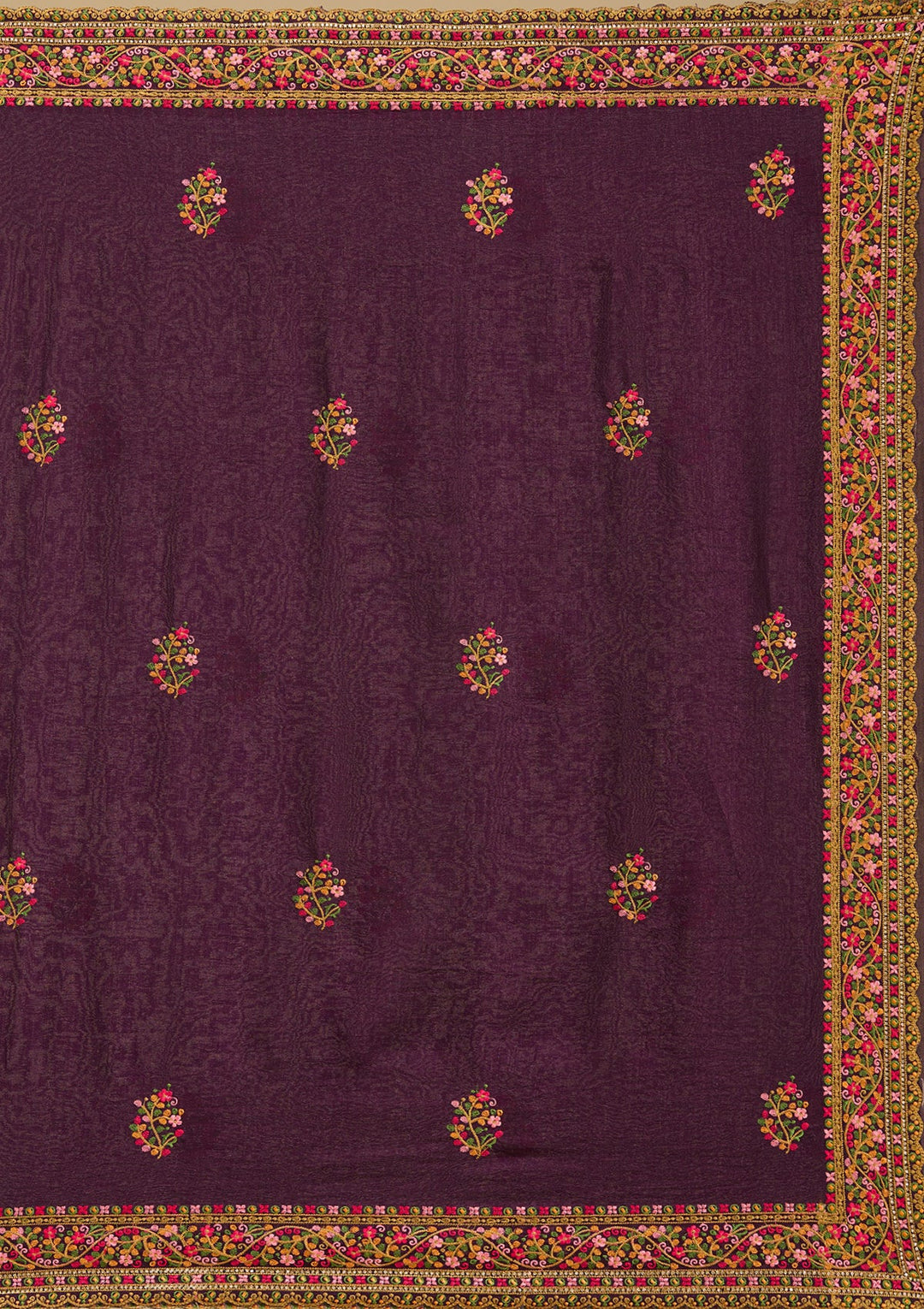 Purple Kashmiri Soft Raw Silk Saree-Koskii