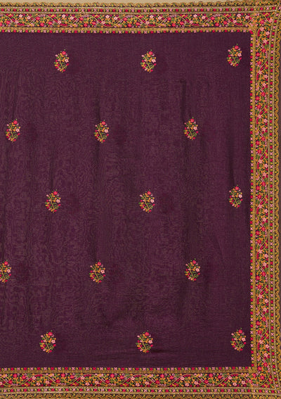 Purple Kashmiri Soft Raw Silk Saree-Koskii