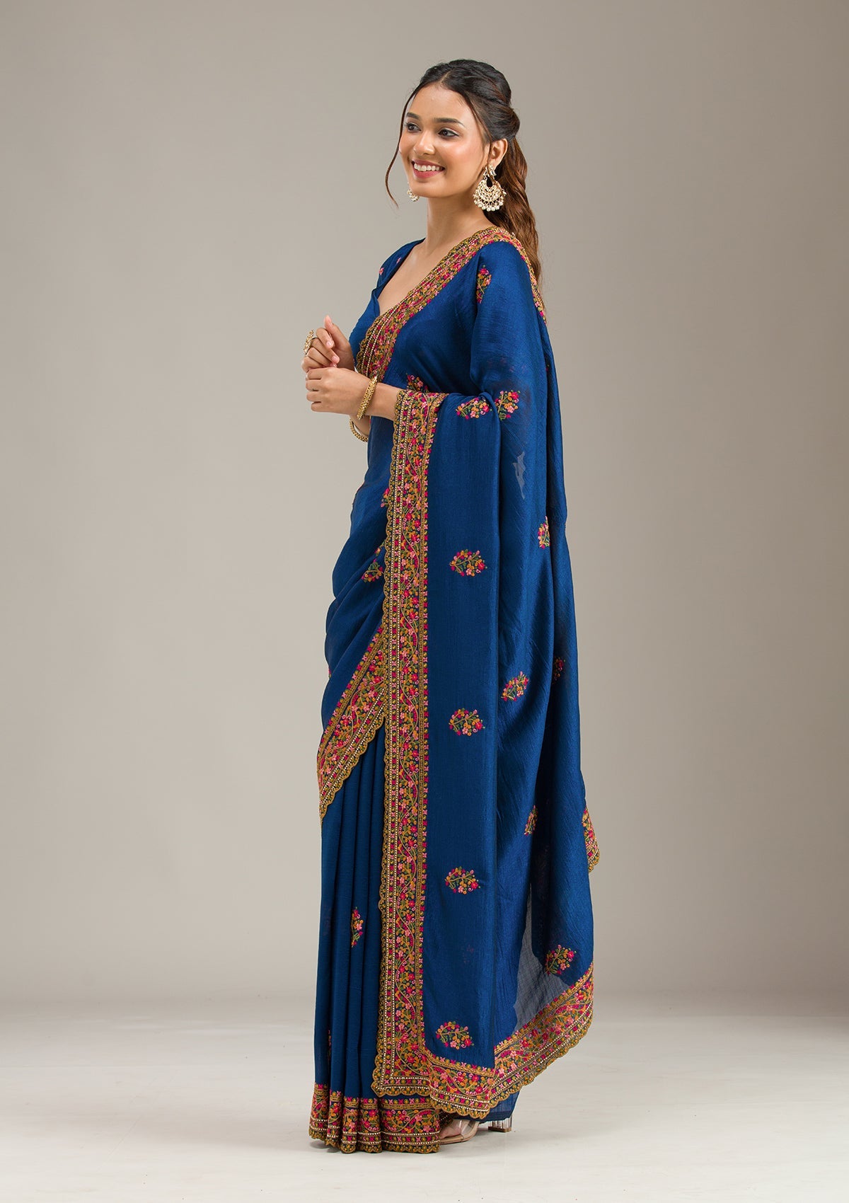 Peacock Blue Sequins Soft Raw Silk Readymade Salwar Suit-koskii