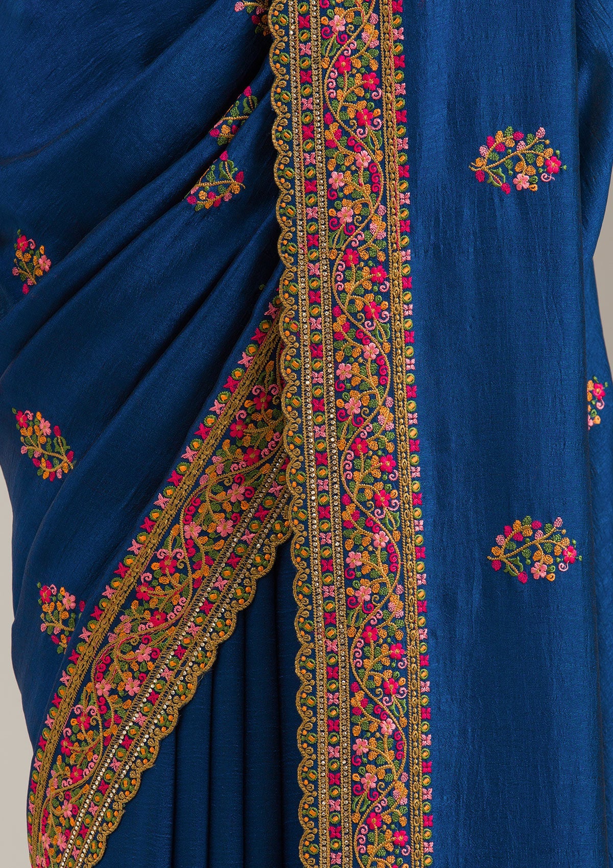 Peacock Blue Sequins Soft Raw Silk Readymade Salwar Suit-koskii