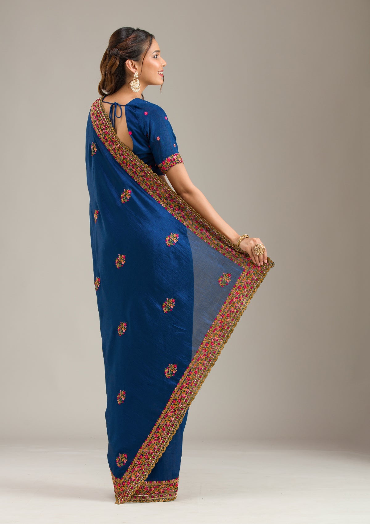Orange Threadwork Chanderi Unstitched Salwar Suit-koskii
