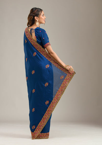 Orange Threadwork Chanderi Unstitched Salwar Suit-koskii