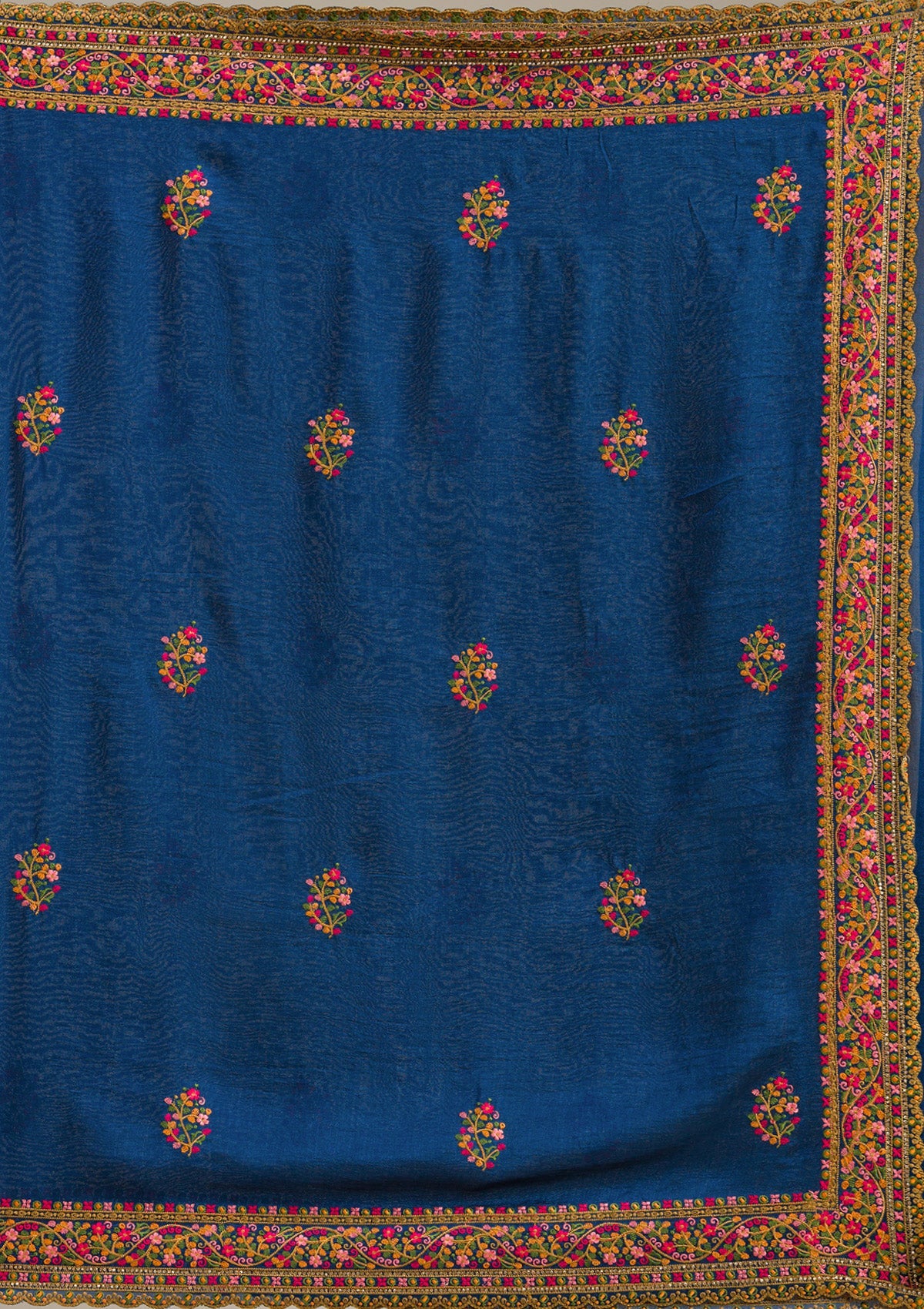 Peacock Blue Sequins Soft Raw Silk Readymade Salwar Suit-koskii