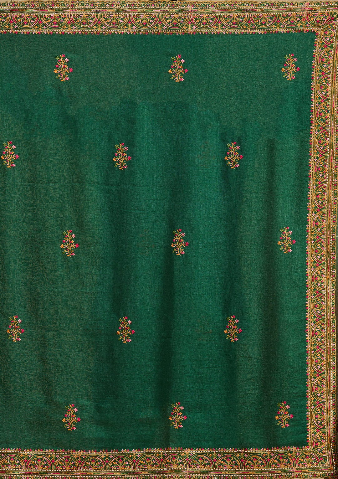 Bottle Green Kashmiri Soft Raw Silk Saree-Koskii