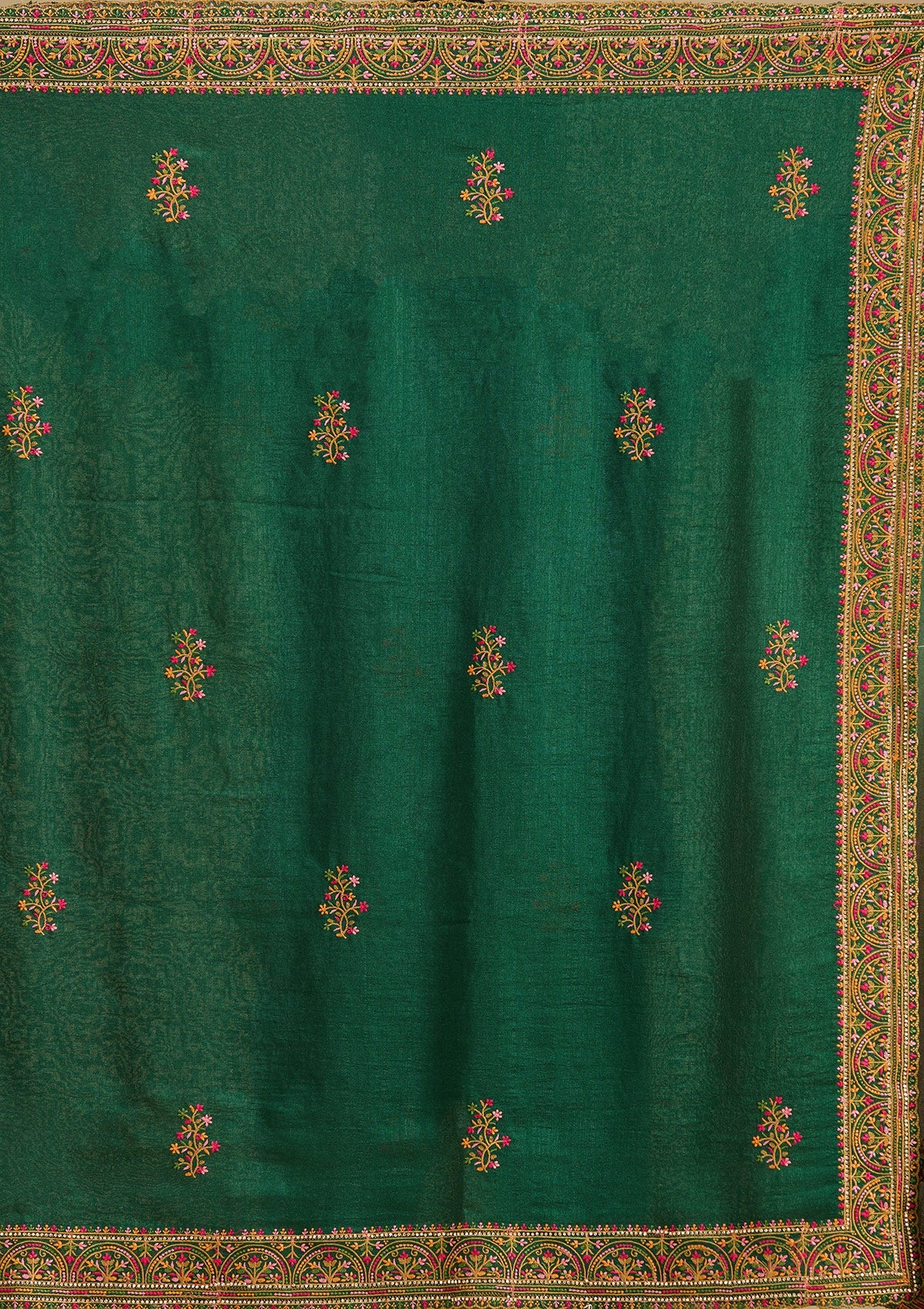 Bottle Green Kashmiri Soft Raw Silk Saree-Koskii