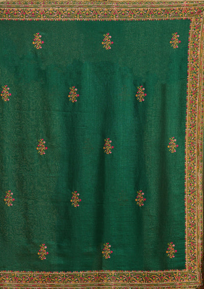 Bottle Green Kashmiri Soft Raw Silk Saree-Koskii