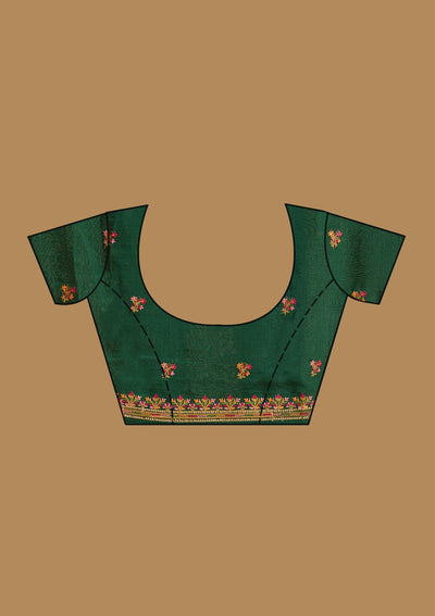 Bottle Green Kashmiri Soft Raw Silk Saree-Koskii