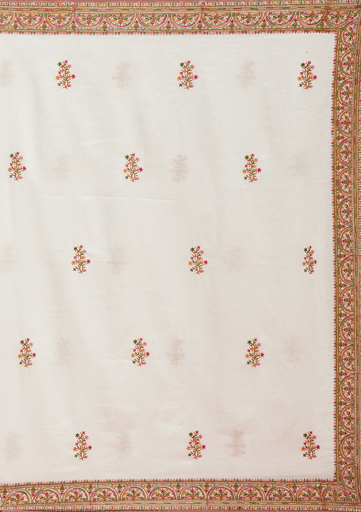 Off White Kashmiri Soft Raw Silk Saree-Koskii