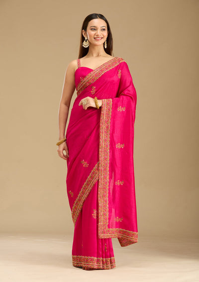 Rani Pink Kashmiri Soft Raw Silk Saree-Koskii