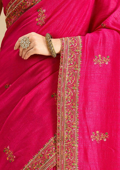 Rani Pink Kashmiri Soft Raw Silk Saree-Koskii