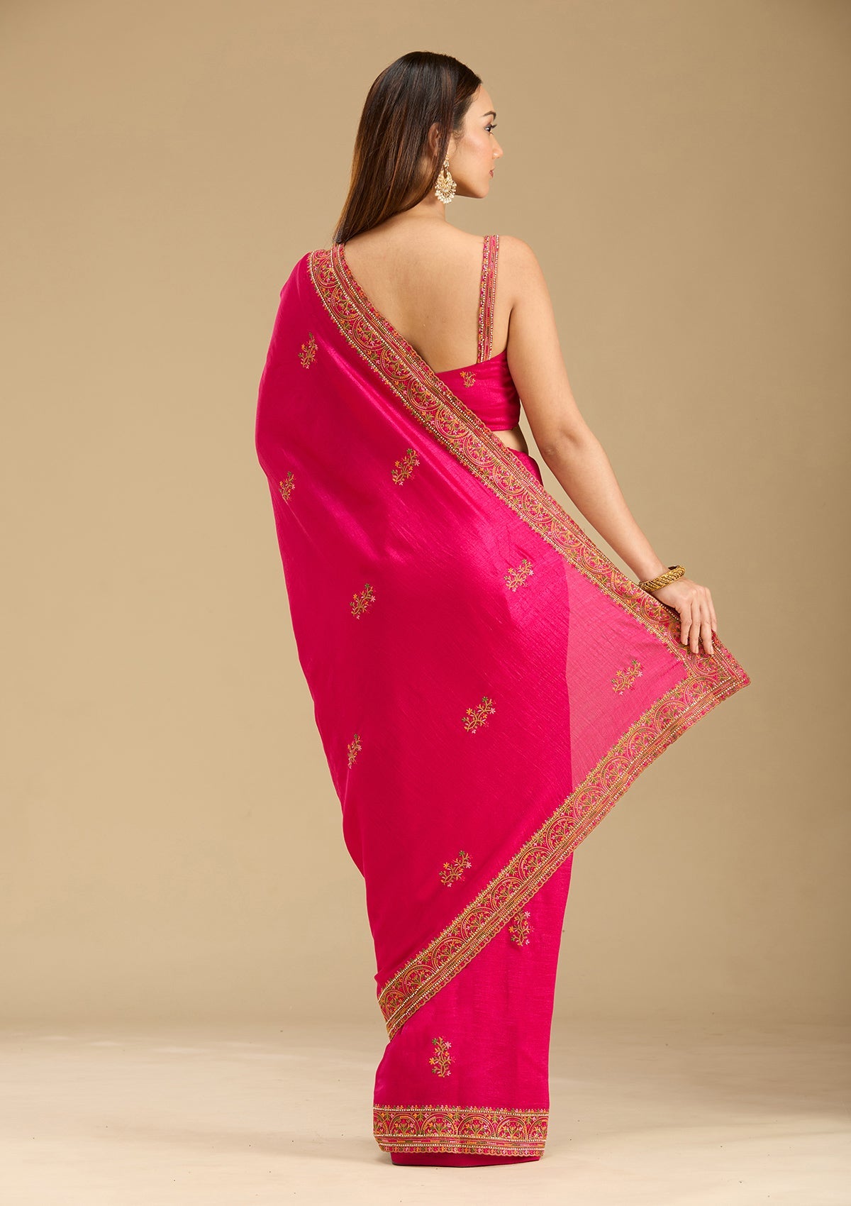 Rani Pink Kashmiri Soft Raw Silk Saree-Koskii