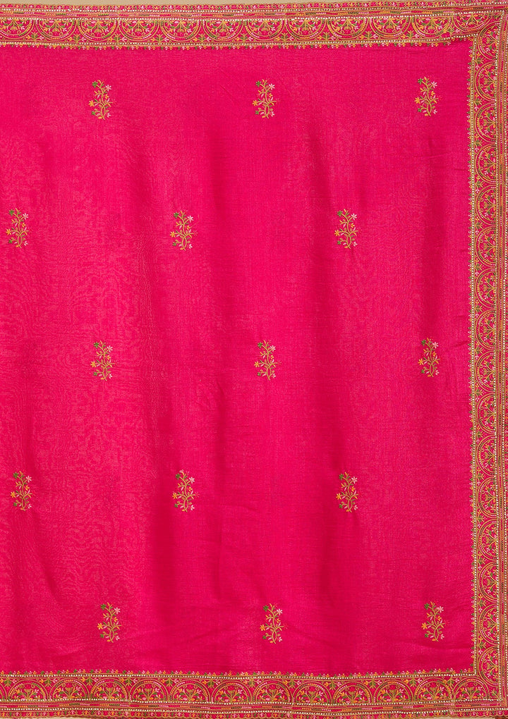 Rani Pink Kashmiri Soft Raw Silk Saree-Koskii
