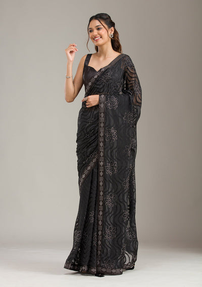 Navy Blue Zariwork (Gold) Banarasi Unstitched Salwar Suit-koskii
