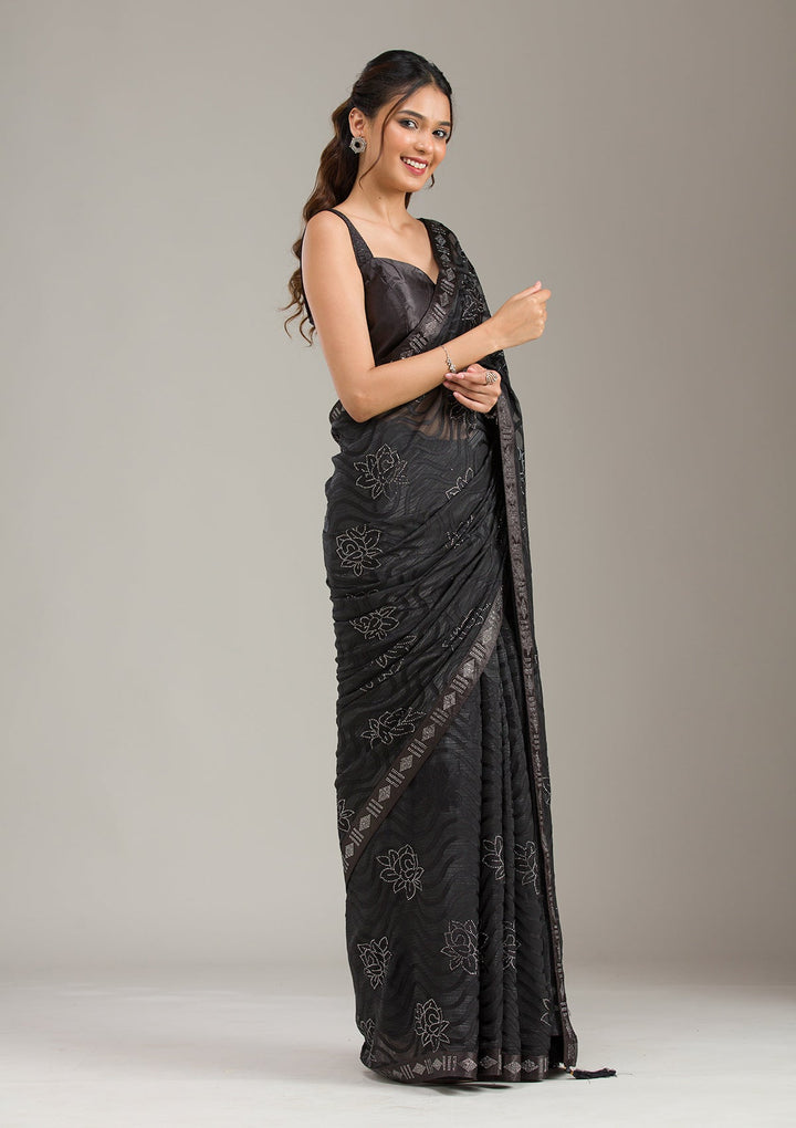 Navy Blue Zariwork (Gold) Banarasi Unstitched Salwar Suit-koskii
