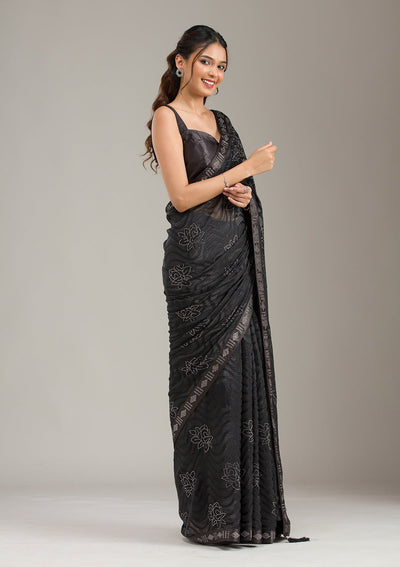 Navy Blue Zariwork (Gold) Banarasi Unstitched Salwar Suit-koskii