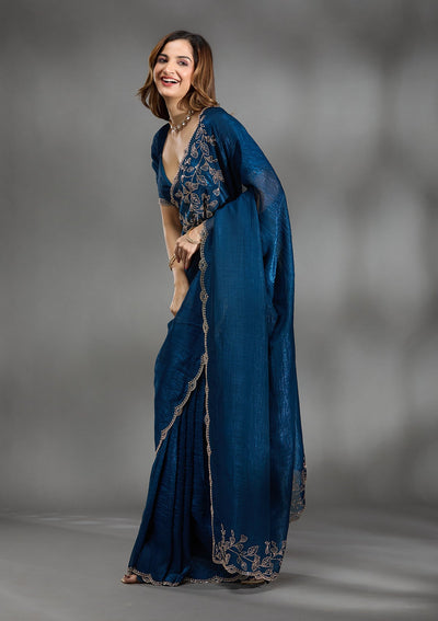 Navy Blue Stonework (Gold) Georgette Saree-Koskii