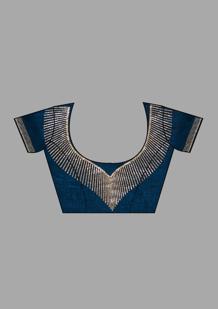 Navy Blue Stonework (Gold) Georgette Saree-Koskii