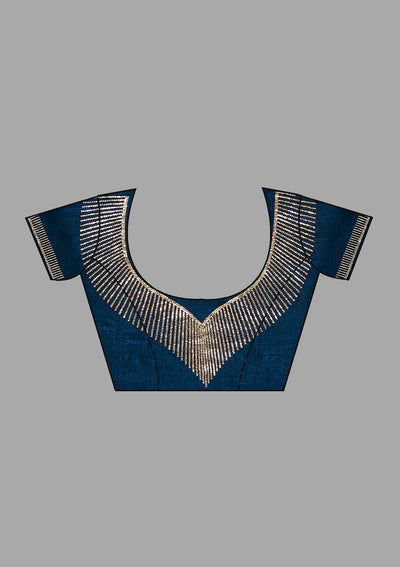 Navy Blue Stonework (Gold) Georgette Saree-Koskii