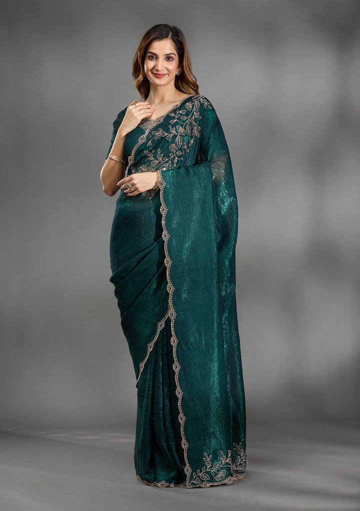 Teal Green Stonework (Gold) Georgette Saree-Koskii