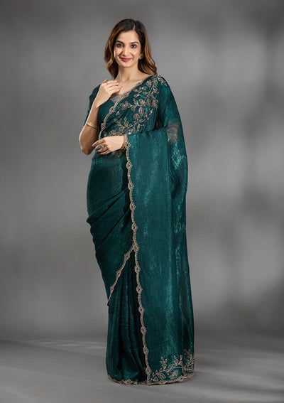 Teal Green Stonework (Gold) Georgette Saree-Koskii