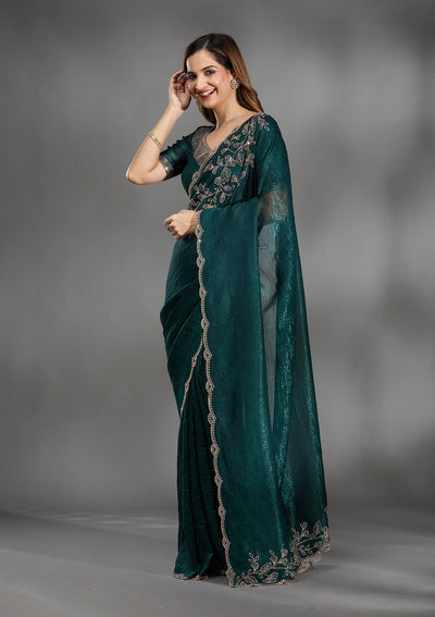 Teal Green Stonework (Gold) Georgette Saree-Koskii