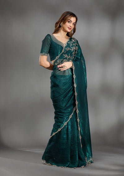 Teal Green Stonework (Gold) Georgette Saree-Koskii