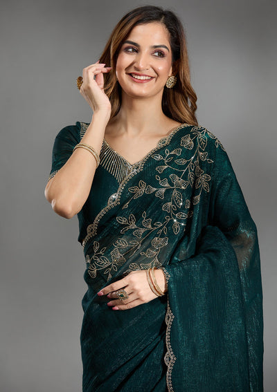 Teal Green Stonework (Gold) Georgette Saree-Koskii