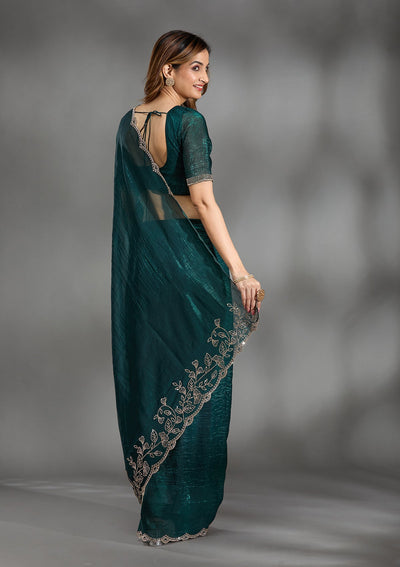 Teal Green Stonework (Gold) Georgette Saree-Koskii