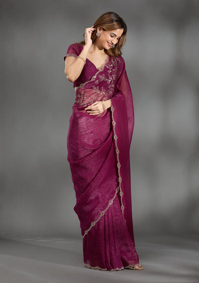 Wine Stonework (Gold) Georgette Saree-Koskii